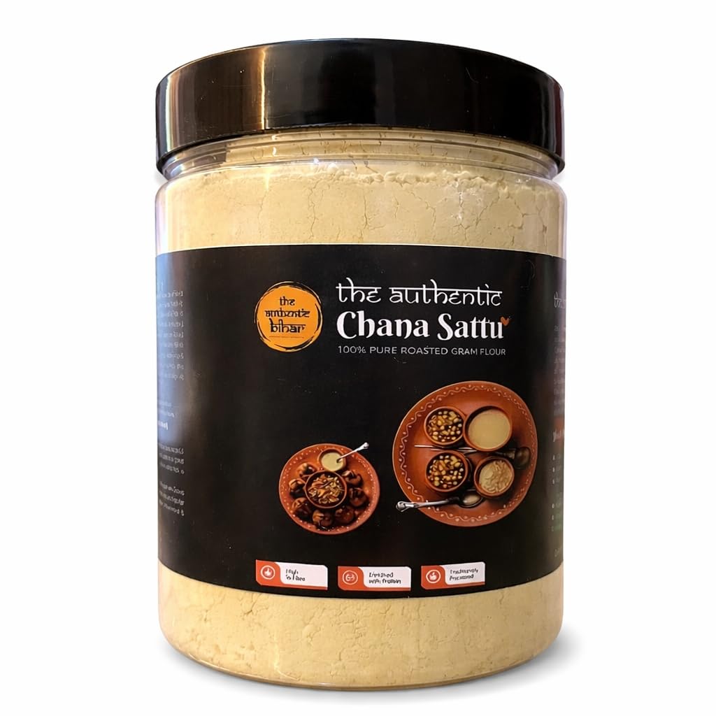 The Authentic Bihar Chana Sattu | 100% Pure Roasted Gram Flour | High Protein & Fiber | Traditional Bihar Superfood | For Sattu Drink, Litti & Paratha | Natural Cooling Summer Drink (Jar)