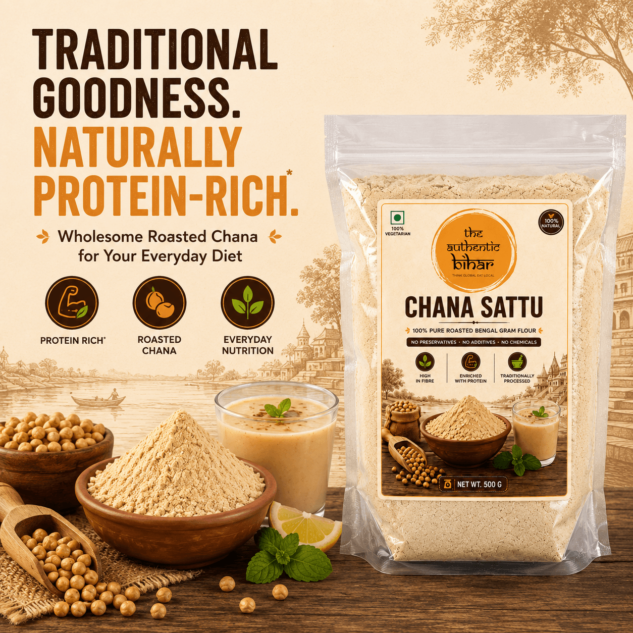 The Authentic Bihar Chana Sattu | Traditional Roasted Bengal Gram Sattu | Protein-Rich Desi Superfood