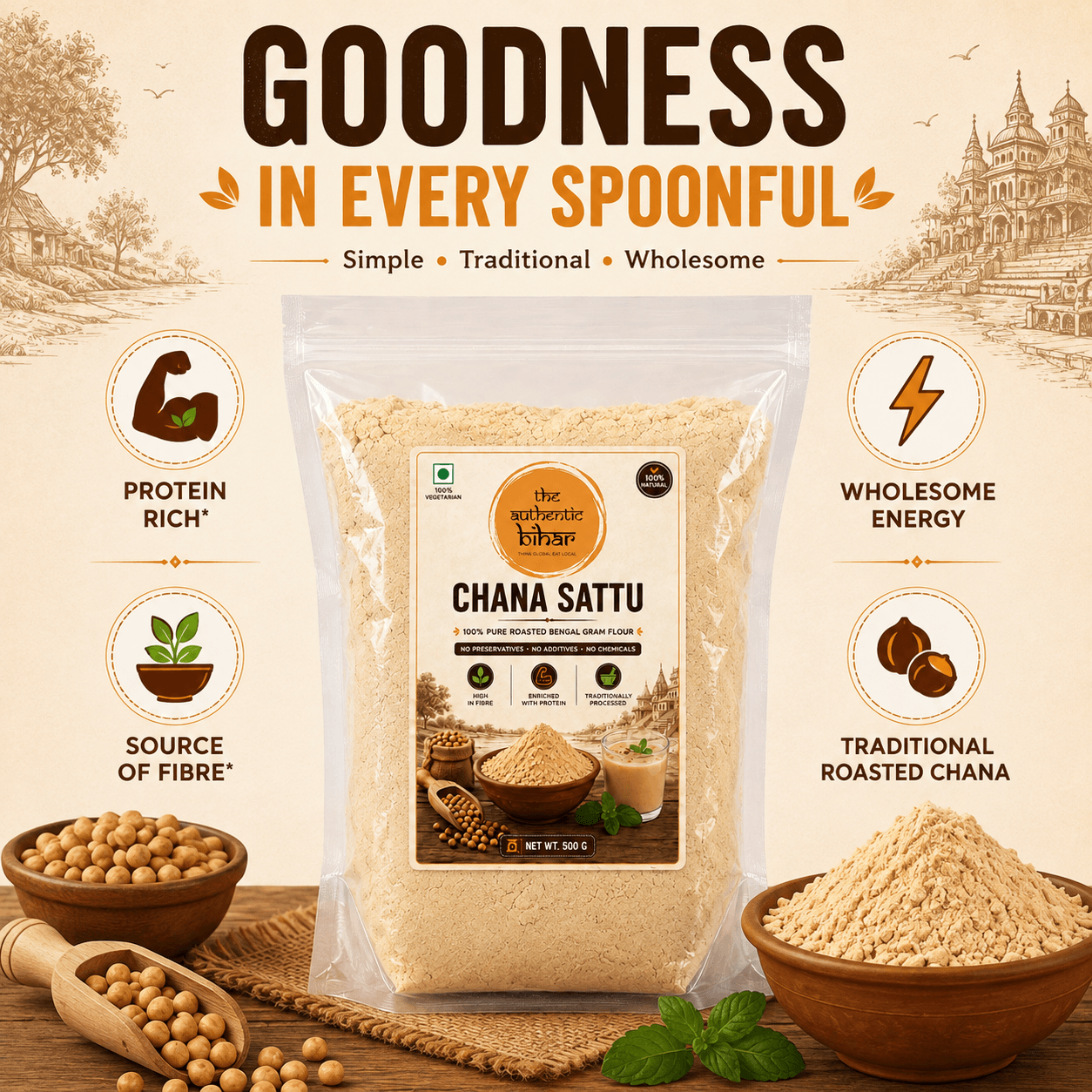 The Authentic Bihar Chana Sattu | Traditional Roasted Bengal Gram Sattu | Protein-Rich Desi Superfood
