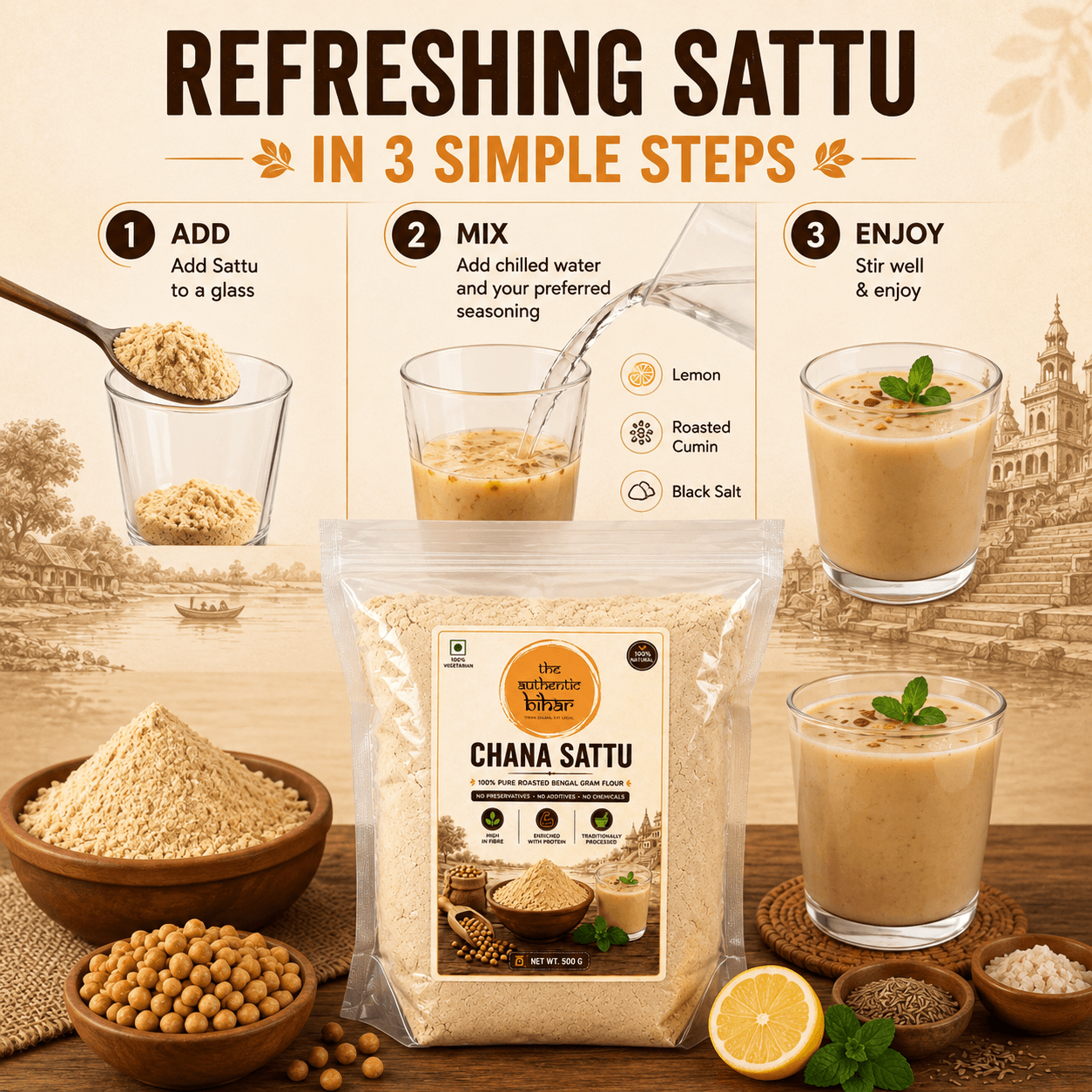 The Authentic Bihar Chana Sattu | Traditional Roasted Bengal Gram Sattu | Protein-Rich Desi Superfood