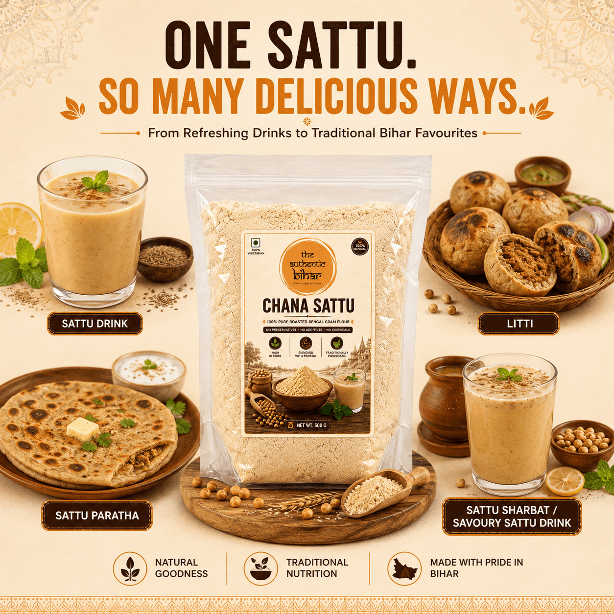 The Authentic Bihar Chana Sattu | Traditional Roasted Bengal Gram Sattu | Protein-Rich Desi Superfood