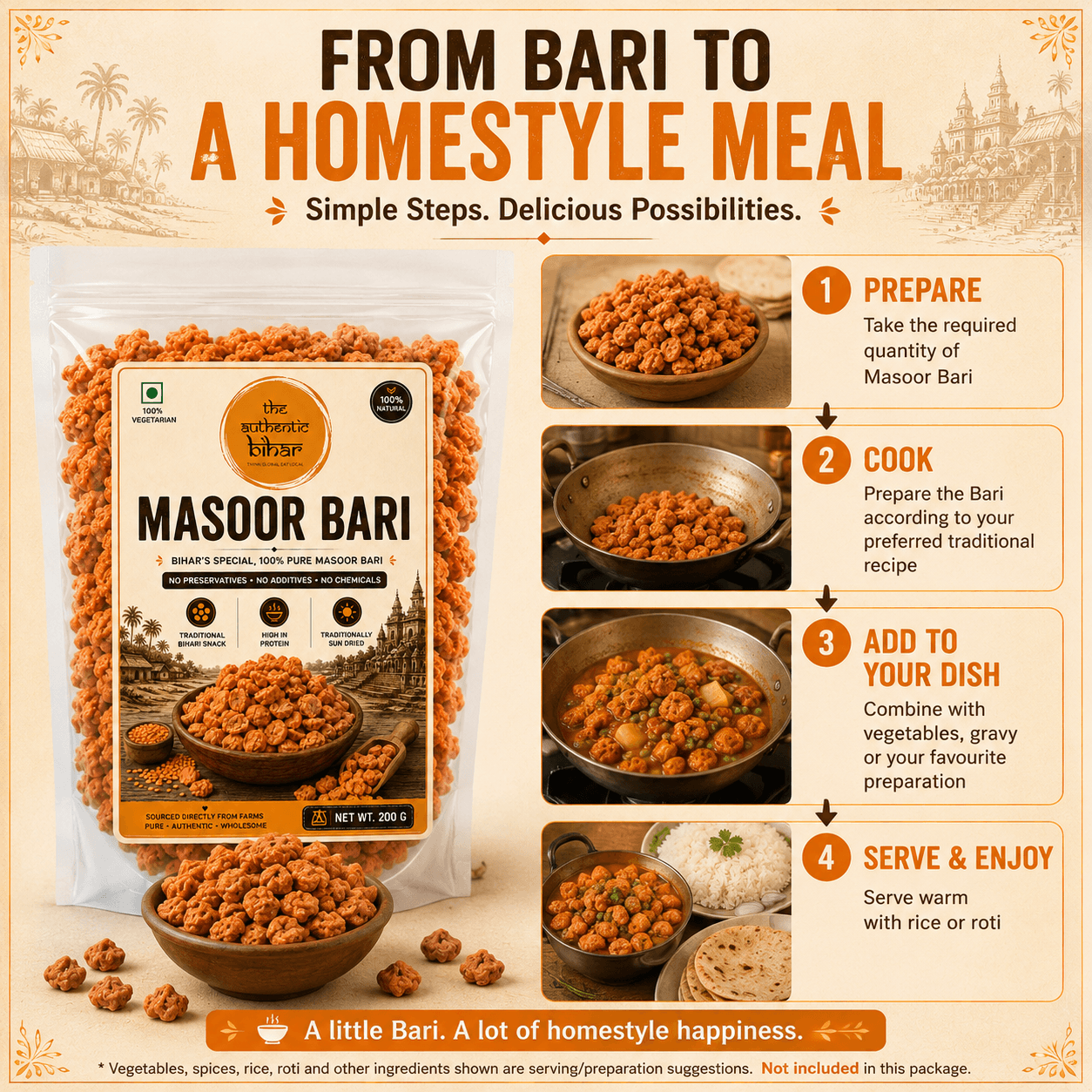 The Authentic Bihar Masoor Dal Bari | Traditional Bihari Sun-Dried Masoor Dal Bari | 200g