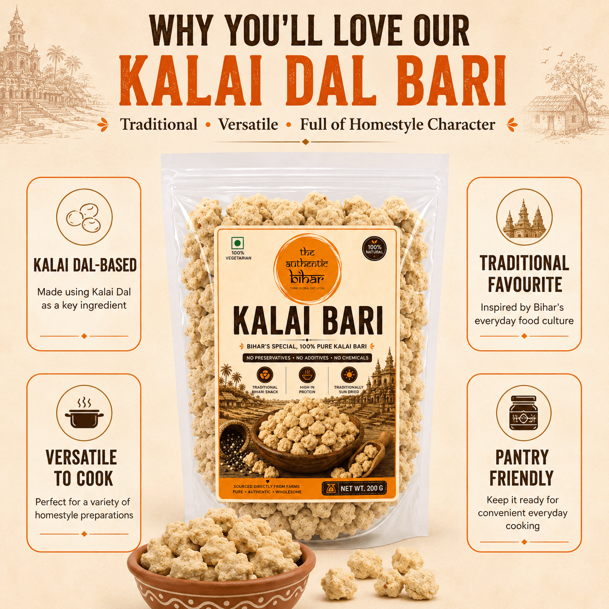 The Authentic Bihar Kalai Dal Bari | Traditional Bihari Urad Dal Bari | Sun-Dried